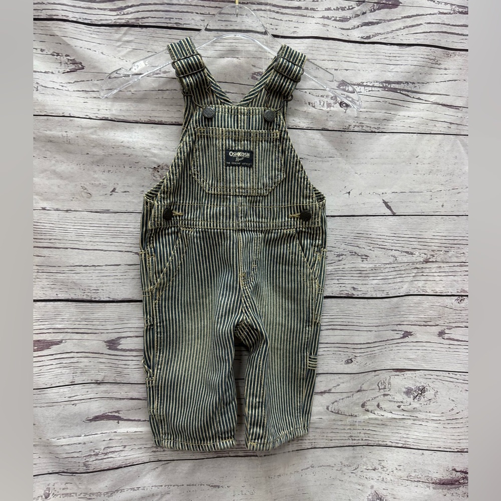OshKosh B'gosh Overalls Classic Infant Striped Blue & White Denim Size 3 Months